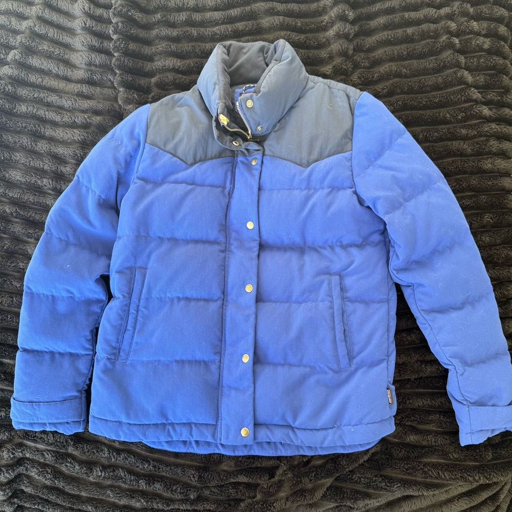 Patagonia Jacket Womens M Royal Blue Goose Down Puffer Full Zip Quilted Coat